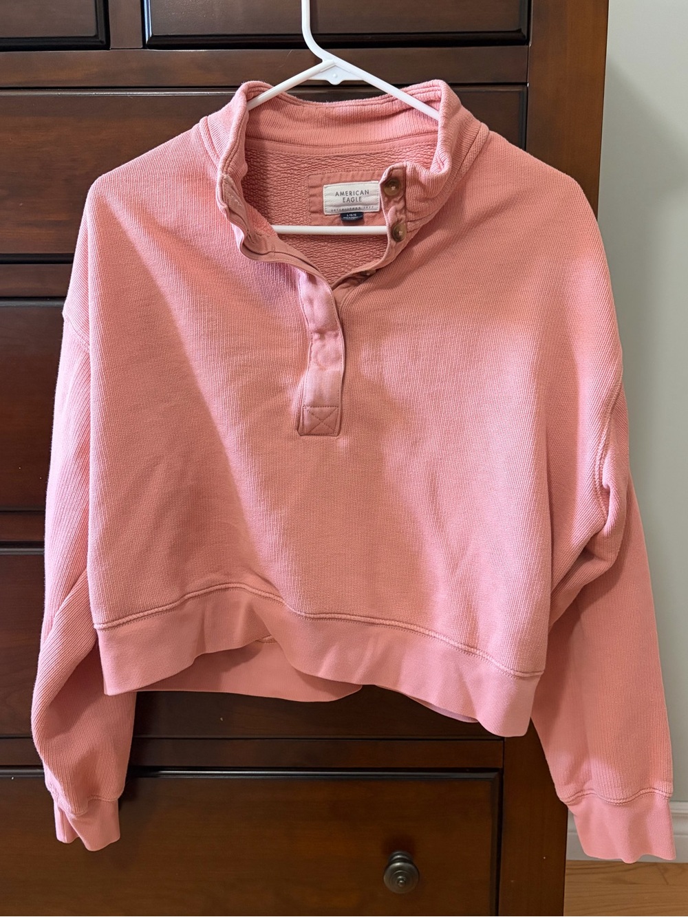 American Eagle Outfitters Dusty Pink Cropped Quarter‑Button Pullover - Picture 2 of 4